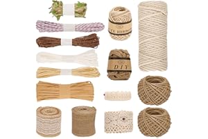 Ulikey Juta Corda Canapa Spago Set, 15 Pcs Naturale Iuta Spago, Nastro di Luta, Linea Giardino, Spago per Decorazioni, Regali, Artistico, Artigianato Fai da Te