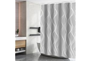 DAMAI Cortina de Ducha Poliéster Cortina de Baño Impermeable Cortina Bañera con 12 Ganchos para Ducha y Baño 180x180CM Gris
