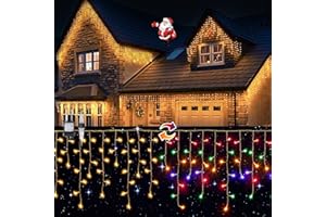 Elegear 10m 400 LED Cortina Luces Navidad Exterior con Enchufe, Guirnaldas Carámbano Luces Prolongable, 8 Modos Cadena Luz para Natal Boda Fiestas Casa Patio Balcón, bunt, Cálido y Colores