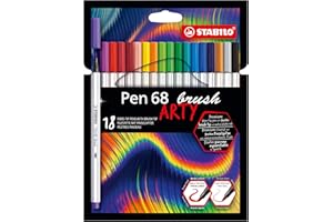 Stabilo Pen 68 brush - Pennarello Premium con punta a pennello - ARTY - Astuccio da 18 - Colori assortiti