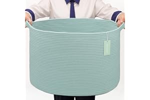 BOSROTY Extra Large Blanket Basket 87L, Laundry Hamper, Baby Nursery Hamper for Storage Toys Clothes Towels, Large Cotton Rope Laundry Basket for Girls Boys, 55 x 35 CM, Light Green