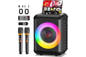 HWWR Karaoke Maschine, Karaoke Anlage Mit 2 Mikrofonen, Tragbarer Bluetooth Karaoke Anlage Mit Led Lichtern,Pa System,Ideal Für Home Partys Und Als Geschenk Für Erwachsene Und Kinder