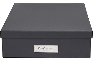 Bigso Box of Sweden organisateur de bureau pour documents A4, brochures, etc. – rangement bureau avec couvercle et poignée – boîte de rangement en panneau de fibres et papier – gris foncé