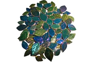 BTMIEY 500g Random Iridescent Leaves Ceramics Mosaic Tiles,Making Creative 3 Size Ceramic Mosaic Pieces for DIY Craft,Flowerpots, Vases, Cups, Garden Decor Mosaic Making Supplies (Peacock Green)
