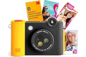 KODAK Smile+ 2-in-1 Digital Instant Camera & Wireless Bluetooth Photo Printer - 10MP, Special Effect Rotating Lens, Zinc 2 x 3 Inch Adhesive Photos, Printing via Fun App from Smart Devices - Black
