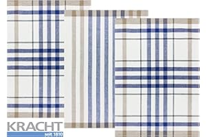 ‎PREMIUMSHOP321 Kracht 3er Pack Halbleinen Geschirrtuch 50x70 2X Karo / 1x Streifen 2-930-11 blau