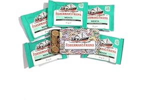 DE ANTONI FISHERMAN'S FRIEND | Confezione in Metallo porta caramelle con 5 buste di Fisherman's | La Caramella Balsamica più forte con sole 4 calorie (Menta | Busta Verde)