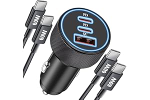 ‎LUOSIKE 3-Porty 67W USB C i A ładowarka samochodowa + 2 Kable do iPhone 16 16e 15 Pro Max Plus, Samsung Galaxy S25 S24 S23 Ultra, Google Pixel 9 8 7 6, iPad, USBC 12V PD/QC szybkie ładowanie