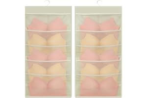 ‎LIREX Lirex BH Organizer Hängend mit 10 Taschen, 1 Pack Faltbare Unterwäsche Aufhänger Organizer Aufbewahrungs-BH Kleiderbügel Organizer Oxford Tuch Schrank Platzsparer (Beige, 40 x 80 cm)