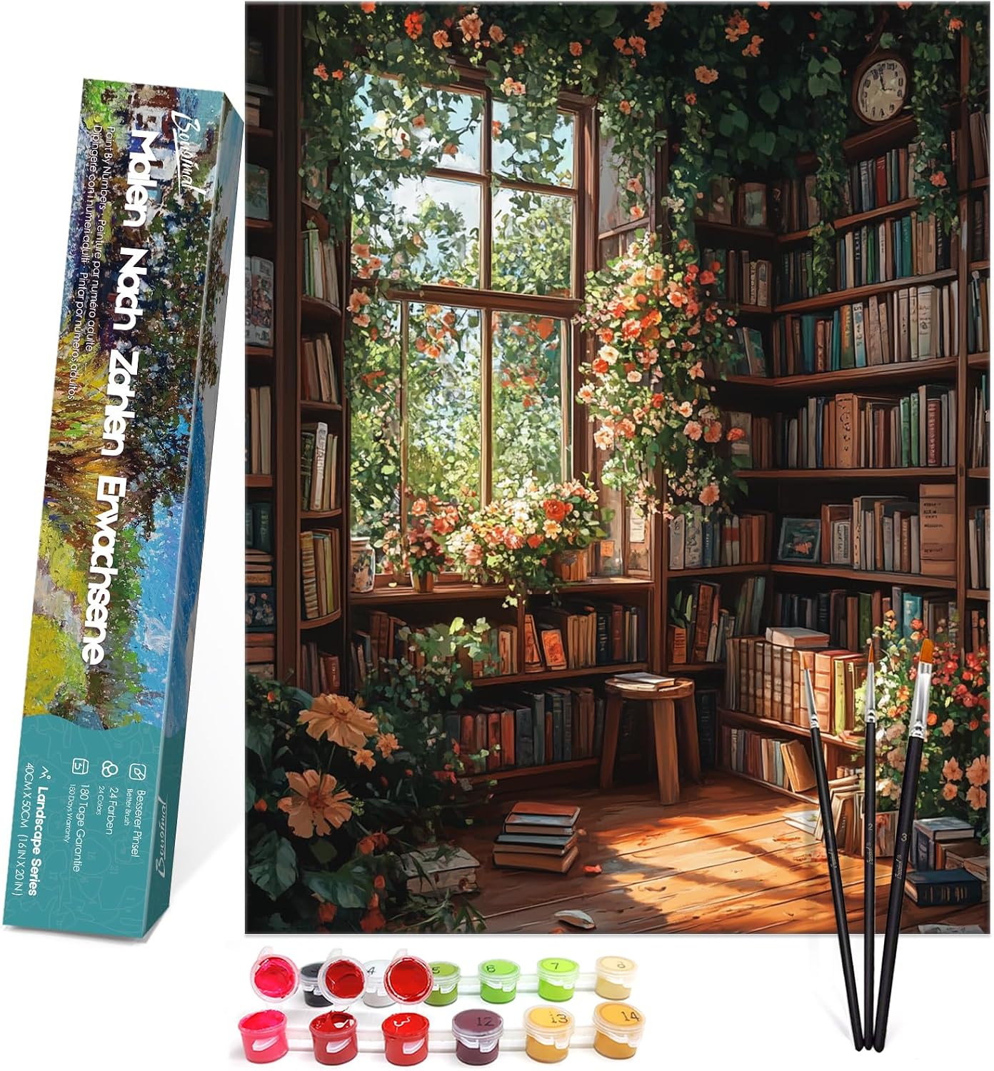 Bougimal Pintura por Números Adultos Paisaje con Pinceles y Pinturas Acrílicas - 40 x 50 cm, Sin marco, Librería 2