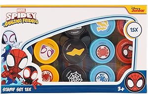 DISNEY STORE Juego de sellos para niños Spidey y sus superamigos, 15 juguetes de sello de Marvel, juego de manualidades a partir de 3 años, caja de sellos para cumpleaños infantiles, manualidades y obsequios