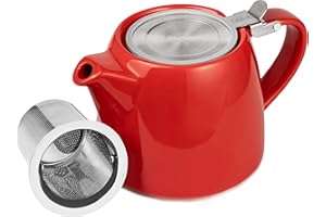 ORNA THE SOUL OF YOUR HOME ORNA Keramik Teekanne mit Siebeinsatz – Kleine Teekanne für losen Tee – 550ml Teapot mit Teesieb für 2 Tassen – Stumpf Teekannen mit Filter (Rot)