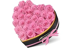 MAMAMIKO 27 Rosa Eterna Natural Preservada en Caja Corazón，Flores Eternas, Rosas Naturales Regalos Originales para Mujer, Mamá, Novia, Día de la Madre, Día de San Valentín, Aniversario, Navidad(Rosa)