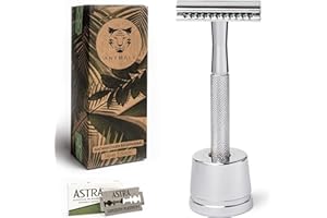 ‎ANYMALE ANYMALE® Rasierhobel Silver Edition - Set mit Ständer und 5 ASTRA Klingen - Zero Waste Rasierer aus Metall