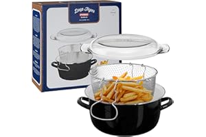 PREMIER Housewares 0102102 Friggitrice, Acciaio Smalto Nero e Coperchio in Vetro PYREX