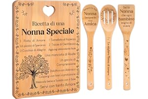 APJIELOP Regalo Nonna, Regalo Nonna Compleanno, Regalo Nonna Natale, Tagliere in Bambù con 3 Utensili da Cucina, Decorazione Ricetta Speciale.