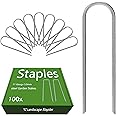 AAGUT Garden Stakes Yard Landscape Staples 100 Pack 11-Gauge 6 Inch Heavy Duty Galvanized Lawn U Pins for Dog Fence,Tubing Drip Irrigation Hose, Chicken Wire, Weed Barrier Fabric