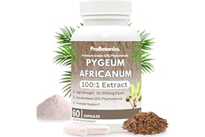 PROBOTANICS Premium Pygeum Africanum | 22% Phytosterols | 90000mg Equivalent - 100:1 Extract (900mg Per Serving) High Strength Pygeum Bark Extract | Prostate Health Supplement for Men - 60 Capsules