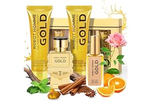 KERCAMKEL Confezione Regalo Uomo,Set Regalo Profumo da Uomo ：2x Eau de Parfum, Gel Doccia e Balsamo Dopobarba,Formula Delicata, Profumo di Lunga Durata,Note Speziate e Legnose di Arancia, Menta, Cannella, Ambra