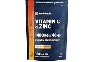 HORBÄACH Vitamin C 1400mg and Zinc 40mg Tablets | 180 Count | High Strength Complex with Vitamin C as Ascorbic Acid | Immune Support | Suitable for Vegans | by Horbaach