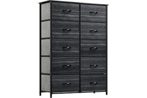 YITAHOME Komoda, organizer do przechowywania, komoda do sypialni z 10 szufladami, szuflady z tkaniny z drewnianym blatem i dużą przestrzenią do przechowywania, grafitowo-czarne drewno słoje