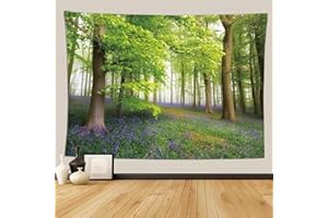 Fullfun Misty Forest Wall Tapestry, Upgraded Tree Tapestries Nature Landscape Tapestry with Lavender for Bedroom Livingroom Dorm Decor 130 cm x 150 cm (50 x 60 inch)
