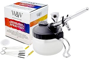 Watson & Webb THE ORIGINAL SPRAYTIDY Airbrush Cleaning Kit with Glass Cleaning Pot, Holder Station, – Includes Brushes, Nozzel Needles, and Extra Paint Filters for Odor & Overspray Reduction