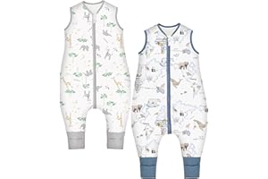 Chilsuessy Baby Schlafsack mit Füßen 2er Pack 2.5 Tog Kinder Ganzjahres Schlafsack Warm Baby Schlafsack mit Beinen Winter, 2.5 Tog/Giraffenwald + Tierkarte, 80cm/Baby Höhe 85-95cm
