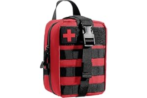 KEESIN Sac de Premiers Soins d'urgence de Voyage, Sac EDC Multifonctionnel, Pochette Molle de Premiers Soins, Autocollants Velcro, Sac médical Tactique pour activités de Plein air(Rouge)