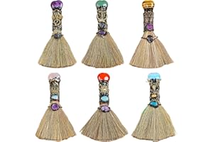 smai Escoba de cristal de bruja de altar, adorno de bruja de cristal, artesanía de punta de amatista, gema en forma de corazón para Fengshui, decoración energética