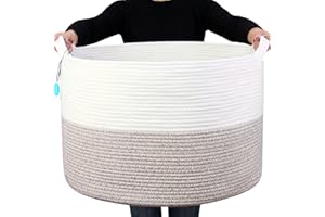 Casaphoria XXXLarge Cotton Rope Basket 21.7" x 21.7" x 13.8" Woven Laundry Blanket Storage With Handle for Comforter, Cushions, Thread - Laundry Hamper