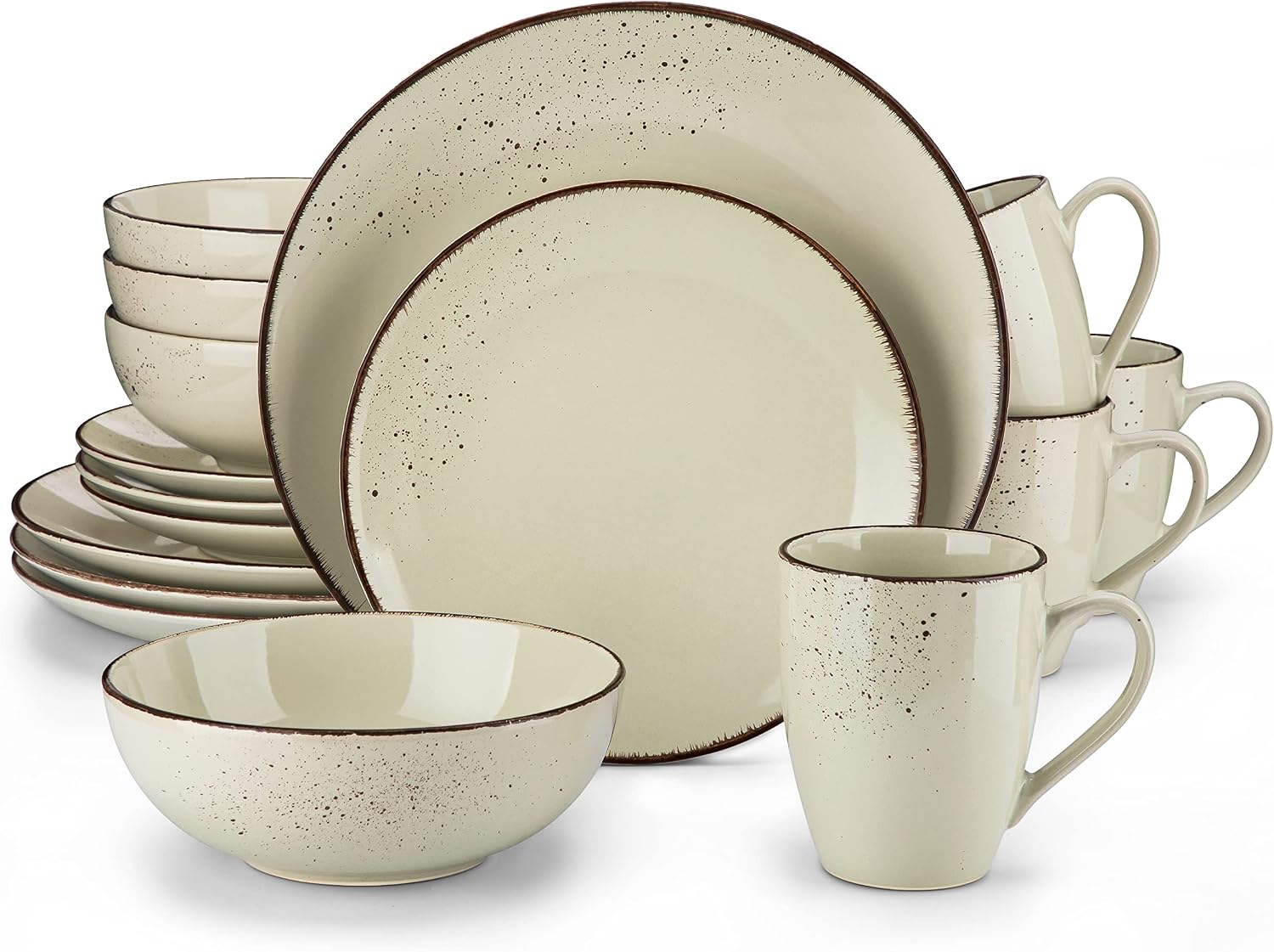 vancasso Navia Dinner Set, Stoneware Vintage Look Beige Dinnerware Tableware, 16 Pieces Dinner Service Set for 4, Including Dinner Plates, Dessert Plates, Cereal Bowls and Mugs