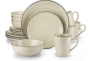 vancasso NAVIA Nature Dinner Set, Stoneware Vintage Look Beige Dinnerware Tableware, 16 Pieces Dinner Service Set for 4, Include Dinner Plate, Dessert Plate, Cereal Bowl and Mug