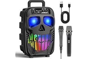 JAMELO Karaoke Tragbare Systeme mit 2 Mikrofonen, Bluetooth Lautsprecher mit Lichteffekte, PA-System Unterstütz USB/AUX, Kind/Erwachsene, Karaoke Maschine Party//Hochzeit/KTV/Kirche
