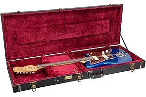 Crossrock Funda de Madera para Guitarra eléctrica Jazzmaster (Estilo Moderno) y Jaguar, Acabado Negro, herrajes Vintage, Forro de Esponja, Compartimento de Almacenamiento, Black, Jazzmaster