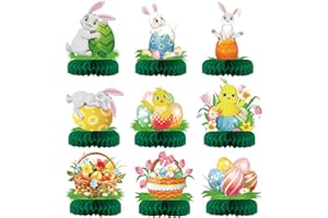 HONMOK 9 Pieces Easter Table Decorations Easter Table Centerpieces Bunny Eggs Birds Honeycomb Table Decorations Easter Table Paper Center Pieces for Kids Easter Party Table Decorations