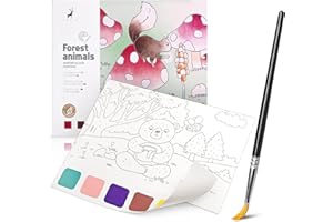OVOISSTIY Pintura con Libros de Agua para Niños, Libro Pintura Acuarela 20 Páginas de Bosque Animales, Pintura Acuarela para Niños 8+ Años con Pincel de Agua Rellenable, Regalo de ilustración