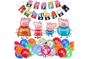 ATOWORLD Pig Birthday Decorations for Boys Girls Birthday Balloons Pig Happy Birthday Banner Pink Balloons Pig Party Decorations Happy Birthday Balloons Cartoon Foil Balloons Cute Theme Party Supplies