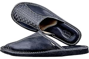 TYLBUT M03 Męskie kapcie skórzane, z tłoczoną skórą, wygodne klapki, lekkie kapcie z podeszwą z pamięcią kształtu, rozmiar EU