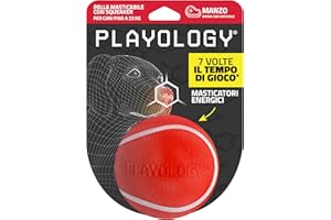 Playology Palla masticabile con squeaker per cani | Coinvolgente gioco per cani di taglia media/grande (da 5 kg in su) con aroma completamente naturale di manzo | Mordi, recupera e gioca