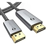 WARRKY 4K Câble DisplayPort vers HDMI, Display Port HDMI (2K 60Hz, 1080P 120Hz), DP vers HDMI Cable Adaptateur en Nylon Tress