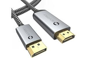 4K DisplayPort to HDMI Cable, WARRKY 3m/10ft [Gold-Plated, Aluminium Shell] Uni-Directional Nylon Braided High Speed DP to HDMI Lead with Audio, Compatible with Lenovo, HP, DELL, AMD, NVIDIA&More