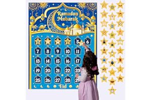 LECONCES Ramadan Advent Calendar Eid Calendar Countdown Blue, Ramadan Decorations 2024 Ramadan Calendar for Kids, Ramadan Countdown Calendar for Ramadan Games, with 30 Stars Stickers