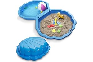 ONBEST 2-in-1 Sand Pit & Sand Clam with Lid for Kids - Ideal for Sand and Water - Made of High Quality Plastic - Also Ideal for Dogs - Bath Shell 2 Colours to Choose From - with Cover (Blue)