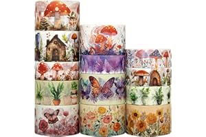 BUTITTCRAFT Washi Tape Set 13-Rollen-Pilz Schmetterling Floral Dekorative Tape, farbiges Masking Tape für Scrapbooking Supplies, Bullet Journal Supplies, Junk Journal, DIY Handwerk Kunst