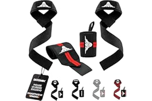 Bosmik - Set Straps e Polsini per Palestra - Fascette Sollevamento Pesi Imbottite e Polsiere Gym per Fitness, Bodybuilding e Crossfit - Accessori Regalo per Uomo e Donna