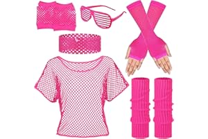 SOETDERT 80er Jahre Kleidung Damen Set, Retro Neonrosa Gürteltasche, Neon Stirnband, Ohrring, Halskette, Handschuhe, 80er jahre Accessoires für Karneval Fasching Party
