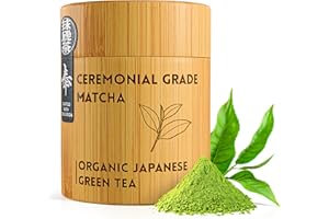 MATCHITA Organiczna, Japońska Matcha Klasy Ceremonialnej Zielona Herbata w Proszku – Bambusowe Pudełko (40g) – Bogaty, Kremowy Smak: Gorące i Zimne Napoje, Latte, Smoothie – Energia i Odporność