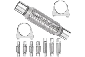 Swpeet 3Pcs 2 X 7.9 Inches Exhaust Flex Pipe with 2 Inches Exhaust U Clamp Kit, Universal Type Stainless Steel Double Braid Zinc Pipe Exhaust Flex Tube Ideal for Heavy Duty and Cars