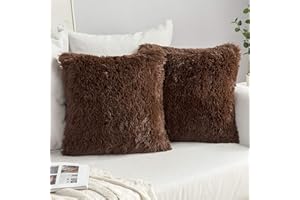 MIULEE 2er Set Kissenbezüge Künstlich Pelz Sofakissen Dekorative Dekokissen Kuschelkissen Plüschkissen Kuschelig Couchkissen Superweich Kissen Flauschig Kissenbezug für Sofa 40x40 cm Schokolade